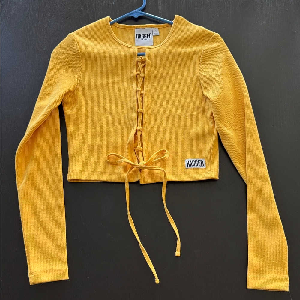 New The Ragged Priest Yellow Lace-Up Cardigan